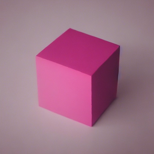 [Bild eines einfachen rosafarbenen Würfels, erzeugt mit Stable Diffusion 1.5]
