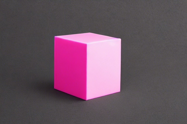 Bild eines einfachen rosafarbenen Würfels, erzeugt mit Stable Diffusion 1.5, mit veränderten Bildabmessungen